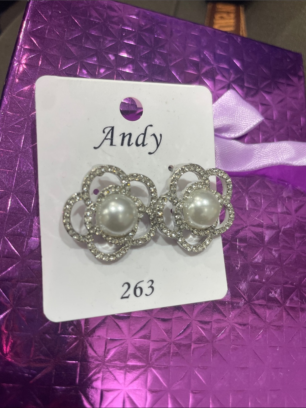 Silver Pearl Flower Stud Earrings - White Pearls